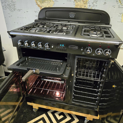 Rangemaster Classic 90 Dual Fuel Range Cooker in Black and Chrome 90cm