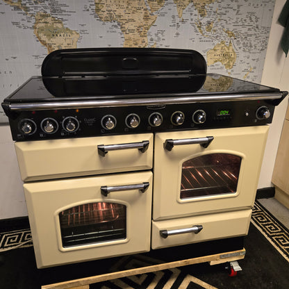 Rangemaster Classic Deluxe Induction Range Cooker in Cream and Chrome 110cm