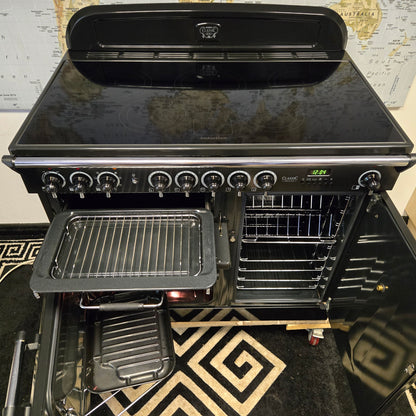 Rangemaster Classic Deluxe Induction Range Cooker in Black with a Chrome Trim 100cm
