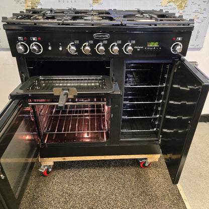 Rangemaster Kitchener Dual Fuel Range Cooker in Black 90cm