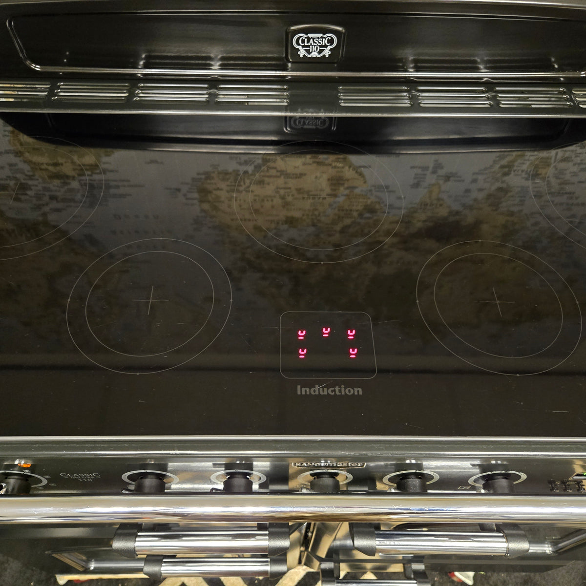Rangemaster Classic Deluxe Induction Range Cooker in Black and Chrome 110cm