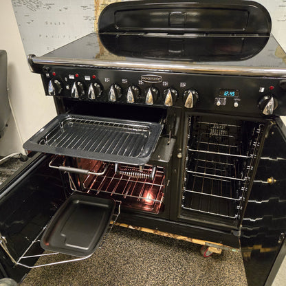 Rangemaster Elan Electric Range Cooker in Black with a Chrome Trim 90cm