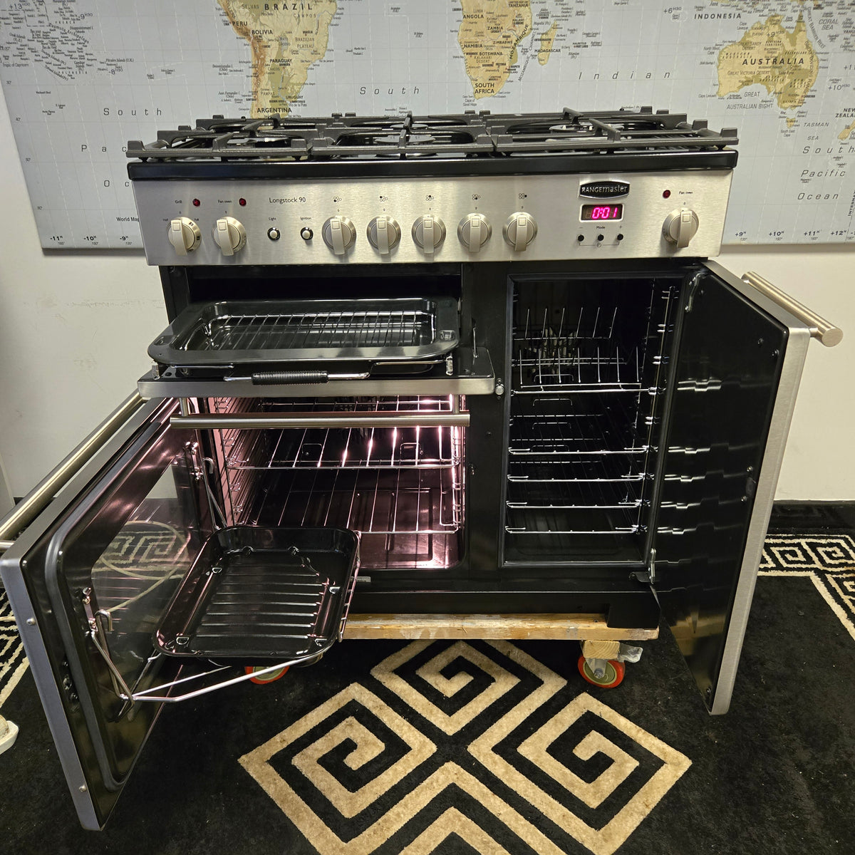 Ex Display Rangemaster Longstock Dual Fuel Range Cooker in Stainless Steel 90cm