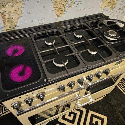 Rangemaster Professional Deluxe Dual Fuel Range Cooker in Cream and Chrome 110cm