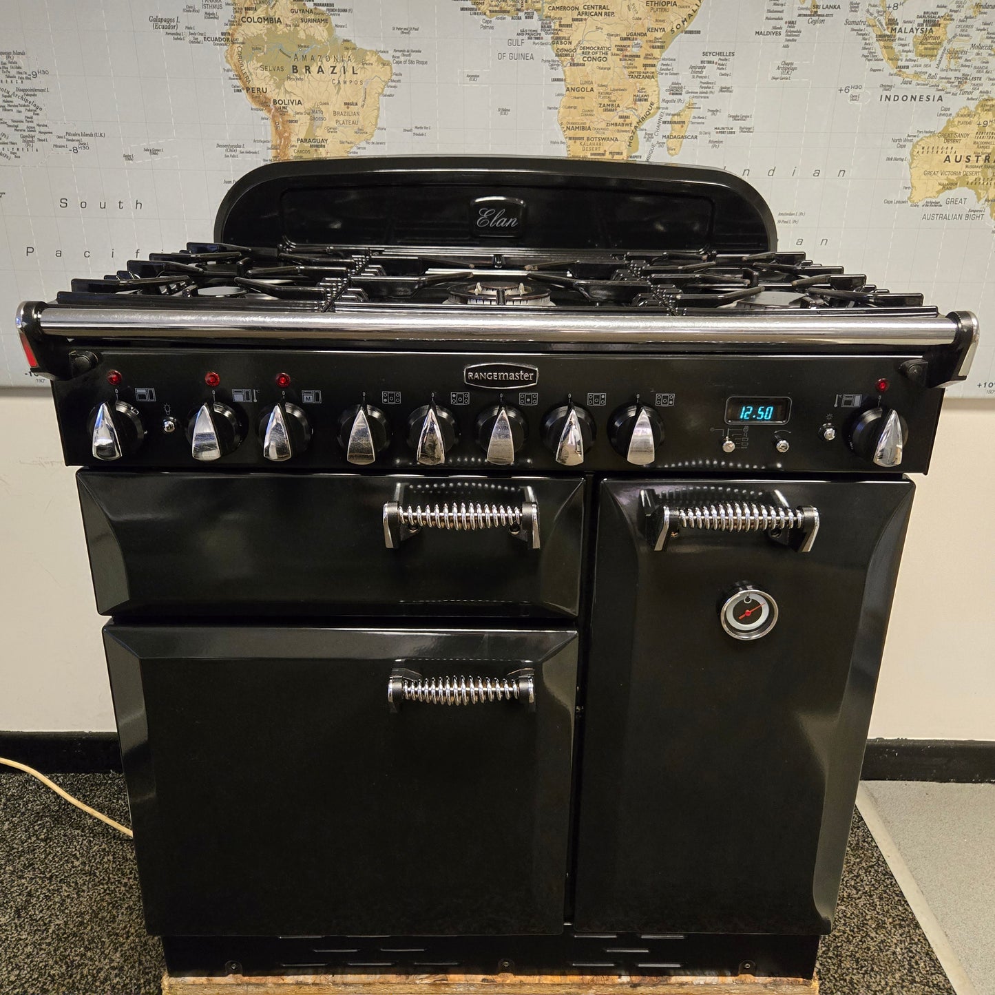 Rangemaster Elan Dual Fuel Range Cooker in Black 90cm