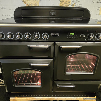 Rangemaster Classic Electric Range Cooker in Black with a Chrome Trim 110cm