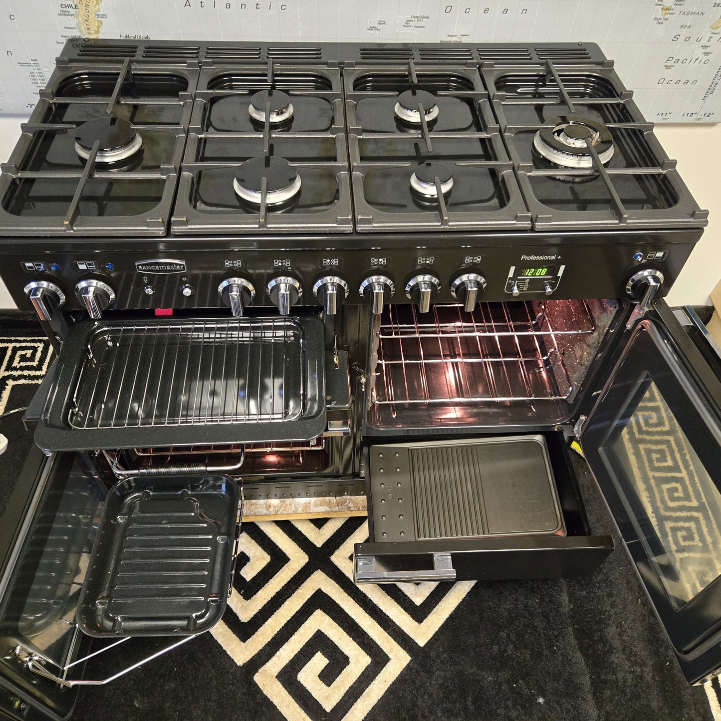 Rangemaster Professional Plus Dual Fuel Range Cooker in Black and Chrome 110cm