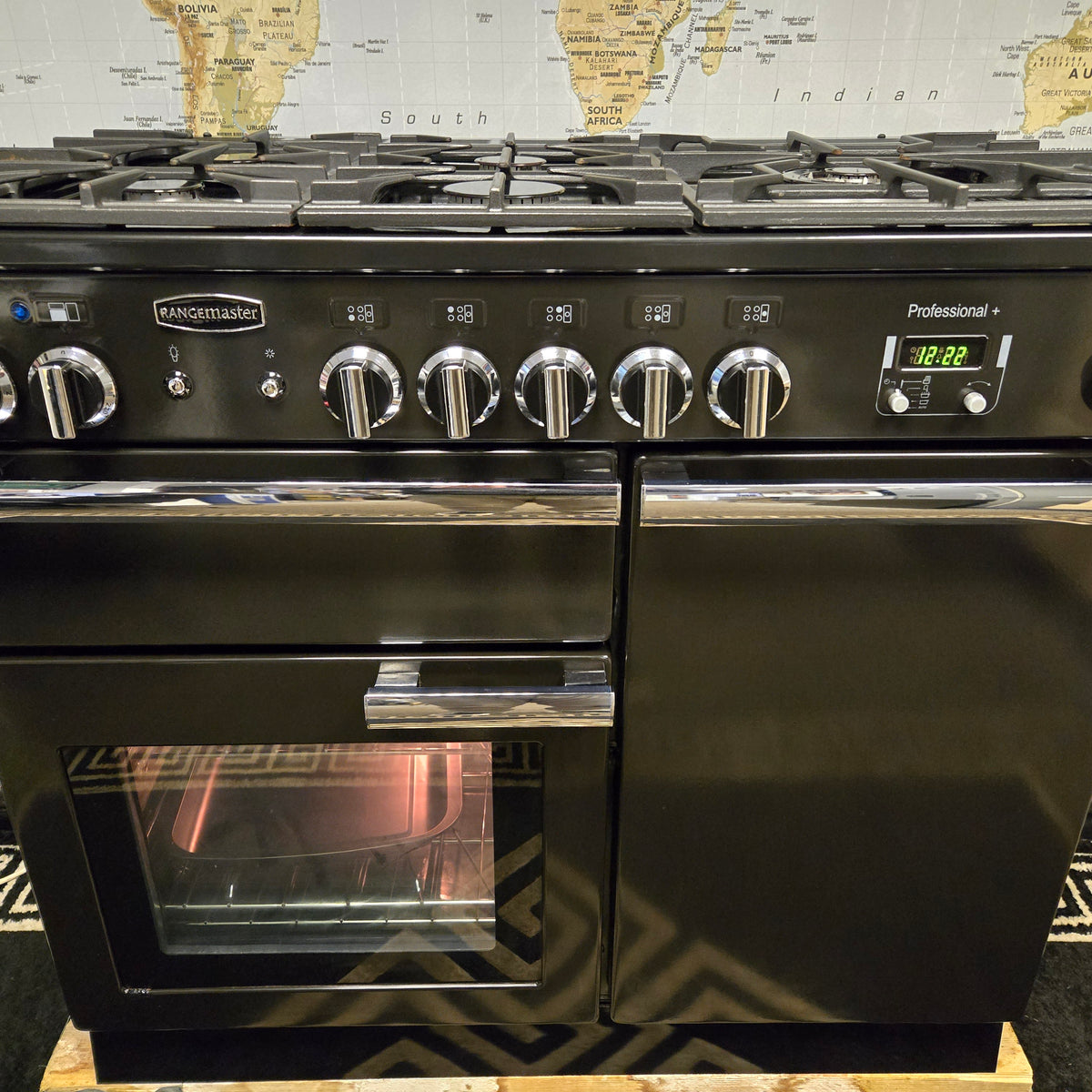 Rangemaster Professional Plus Dual Fuel Range Cooker in Black and Chrome 100cm