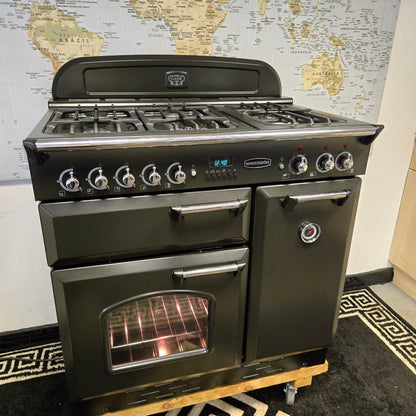 Rangemaster Classic 90 Dual Fuel Range Cooker in Black and Chrome 90cm