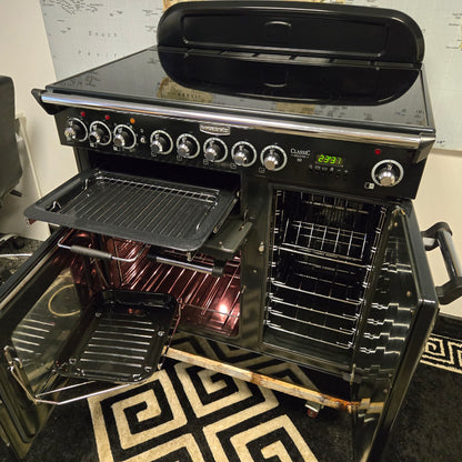 Rangemaster Classic Deluxe Induction Range Cooker in Black with a Chrome Trim 90cm
