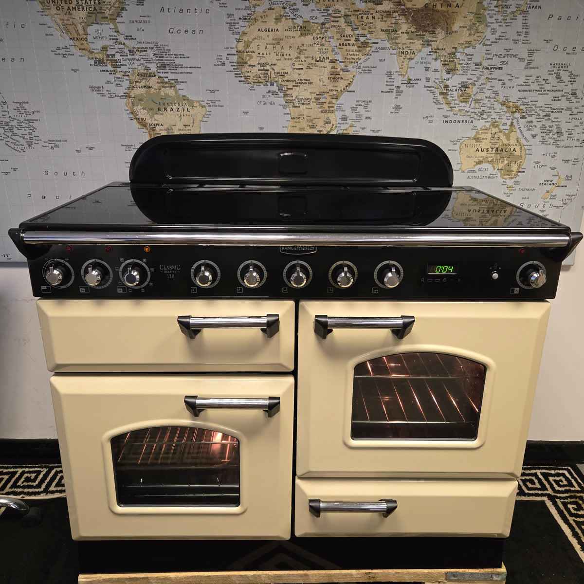 Rangemaster Classic Deluxe Induction Range Cooker in Cream and Chrome 110cm