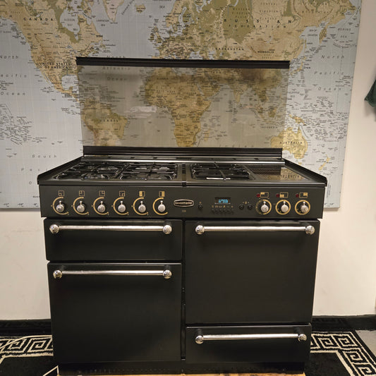 Rangemaster 110 Dual Fuel Range Cooker in Black 110cm with a Lid / Splashback