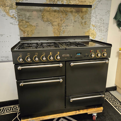 Rangemaster 110 Dual Fuel Range Cooker in Black 110cm with a Lid / Splashback