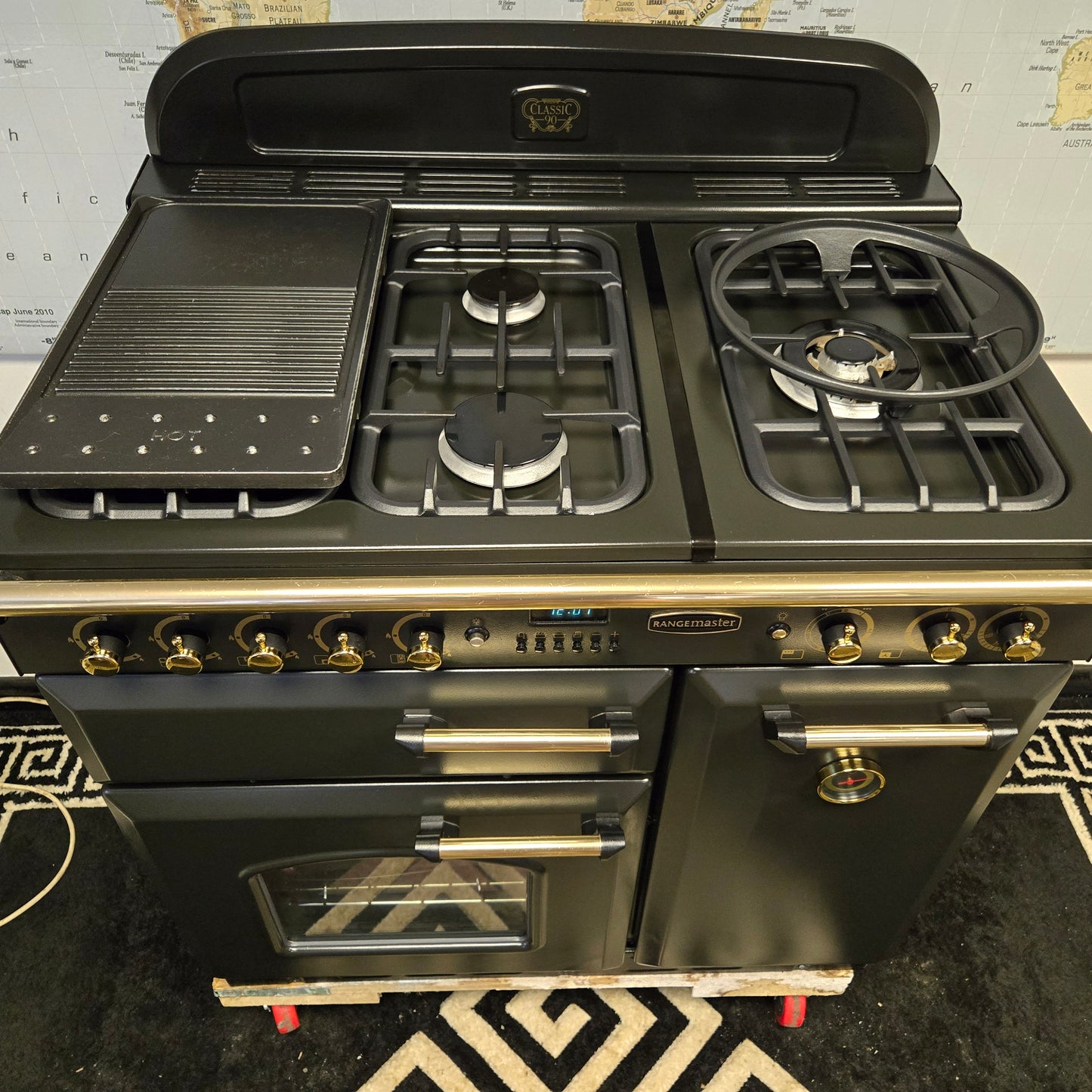Rangemaster Classic Dual Fuel Range Cooker in Black and Gold 90cm