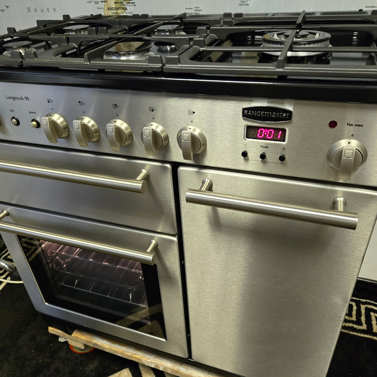 Ex Display Rangemaster Longstock Dual Fuel Range Cooker in Stainless Steel 90cm