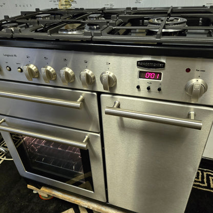 Ex Display Rangemaster Longstock Dual Fuel Range Cooker in Stainless Steel 90cm