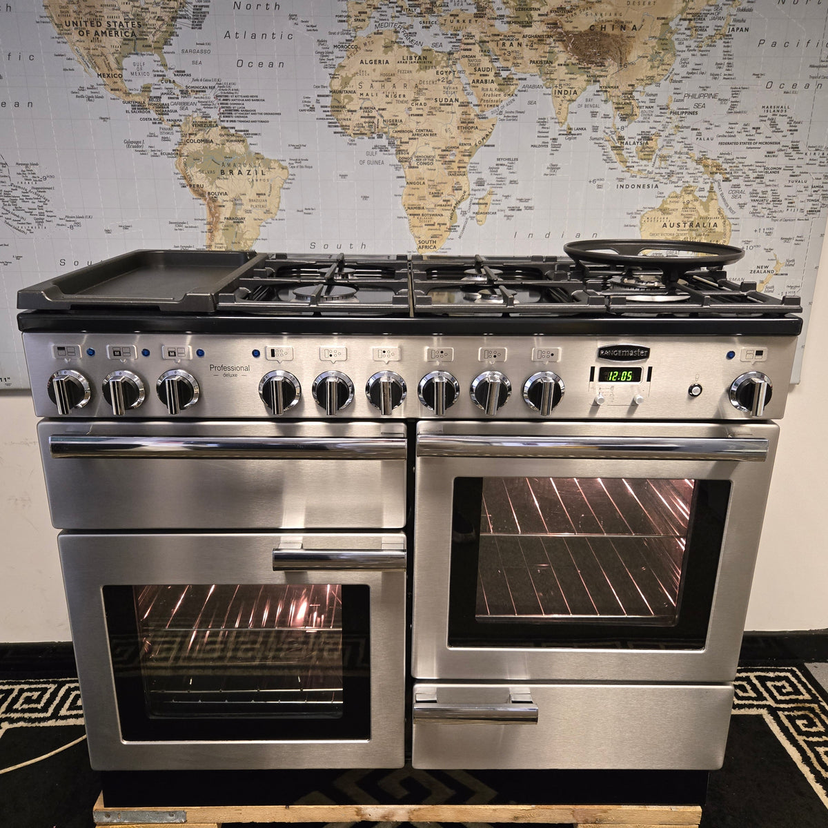 Rangemaster Professional Deluxe Dual Fuel Range Cooker in Stainless Steel 110cm