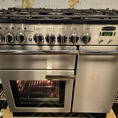 Rangemaster Professional Deluxe Dual Fuel Range Cooker in Stainless Steel 90cm
