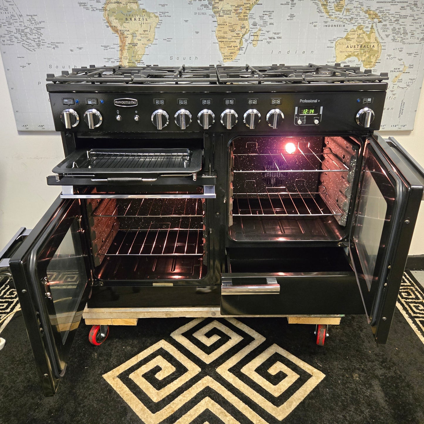 Rangemaster Professional Plus Dual Fuel Range Cooker in Black and Chrome 110cm