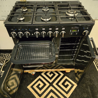 Rangemaster Professional Deluxe Dual Fuel Range Cooker in Black and Chrome 90cm