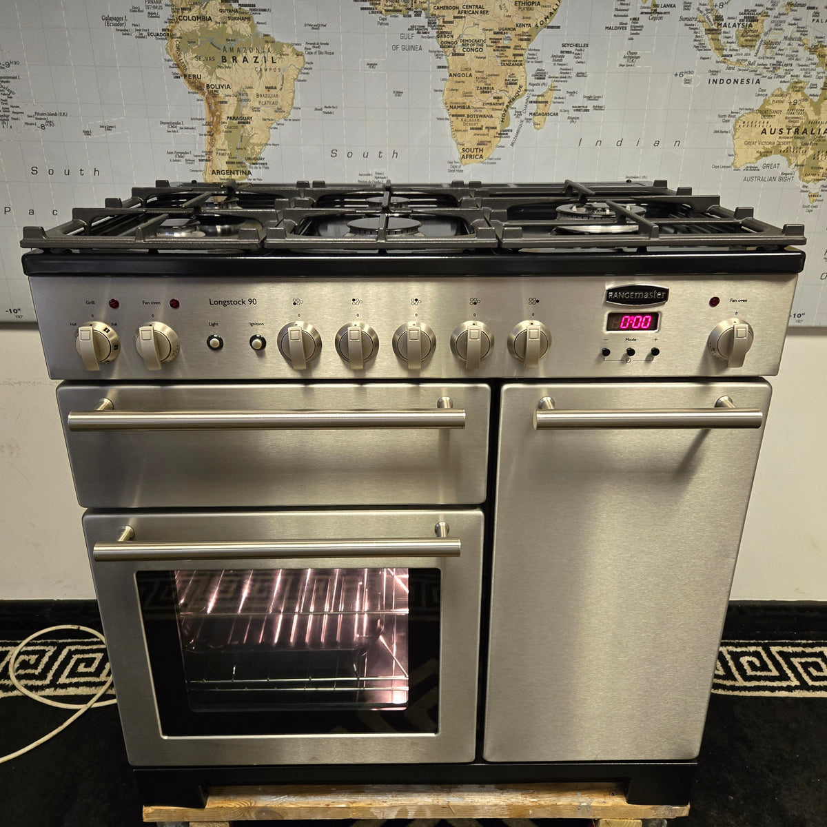 Ex Display Rangemaster Longstock Dual Fuel Range Cooker in Stainless Steel 90cm