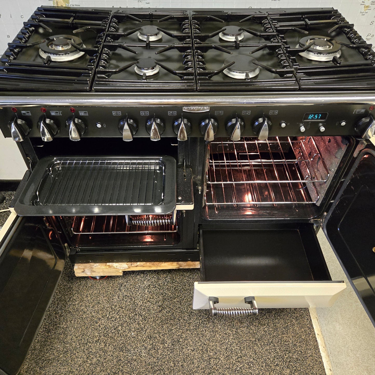 Rangemaster Elan Dual Fuel Range Cooker in Cream and Chrome 110cm