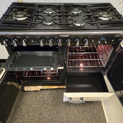 Rangemaster Elan Dual Fuel Range Cooker in Cream and Chrome 110cm