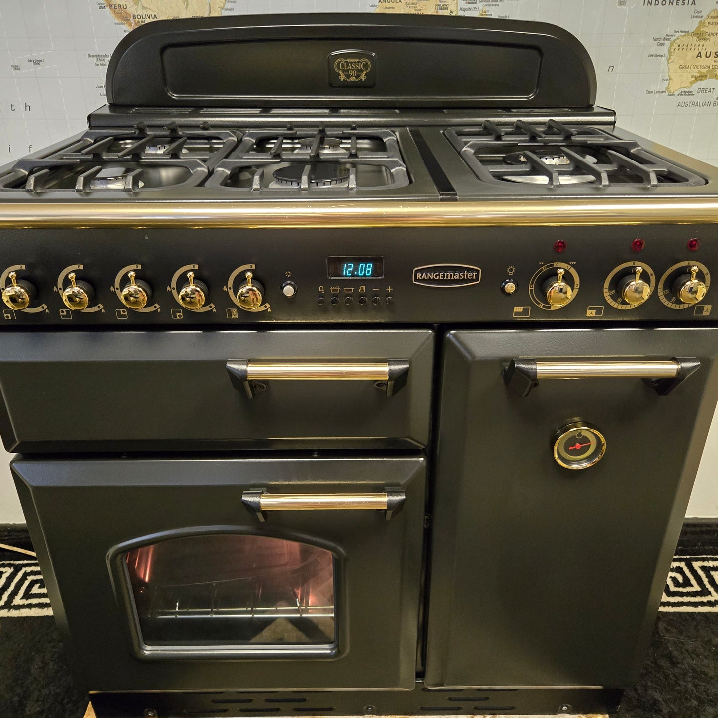 Rangemaster Classic Dual Fuel Range Cooker in Black and Gold 90cm