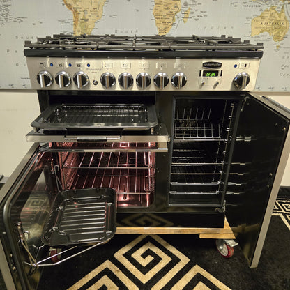 Rangemaster Professional Deluxe Dual Fuel Range Cooker in Stainless Steel 90cm