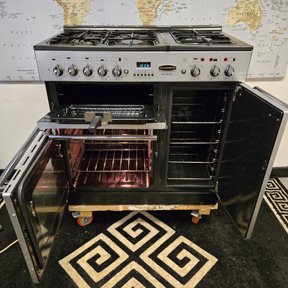 Rangemaster Toledo Dual Fuel Range Cooker in Silver with a Chrome Trim 90cm