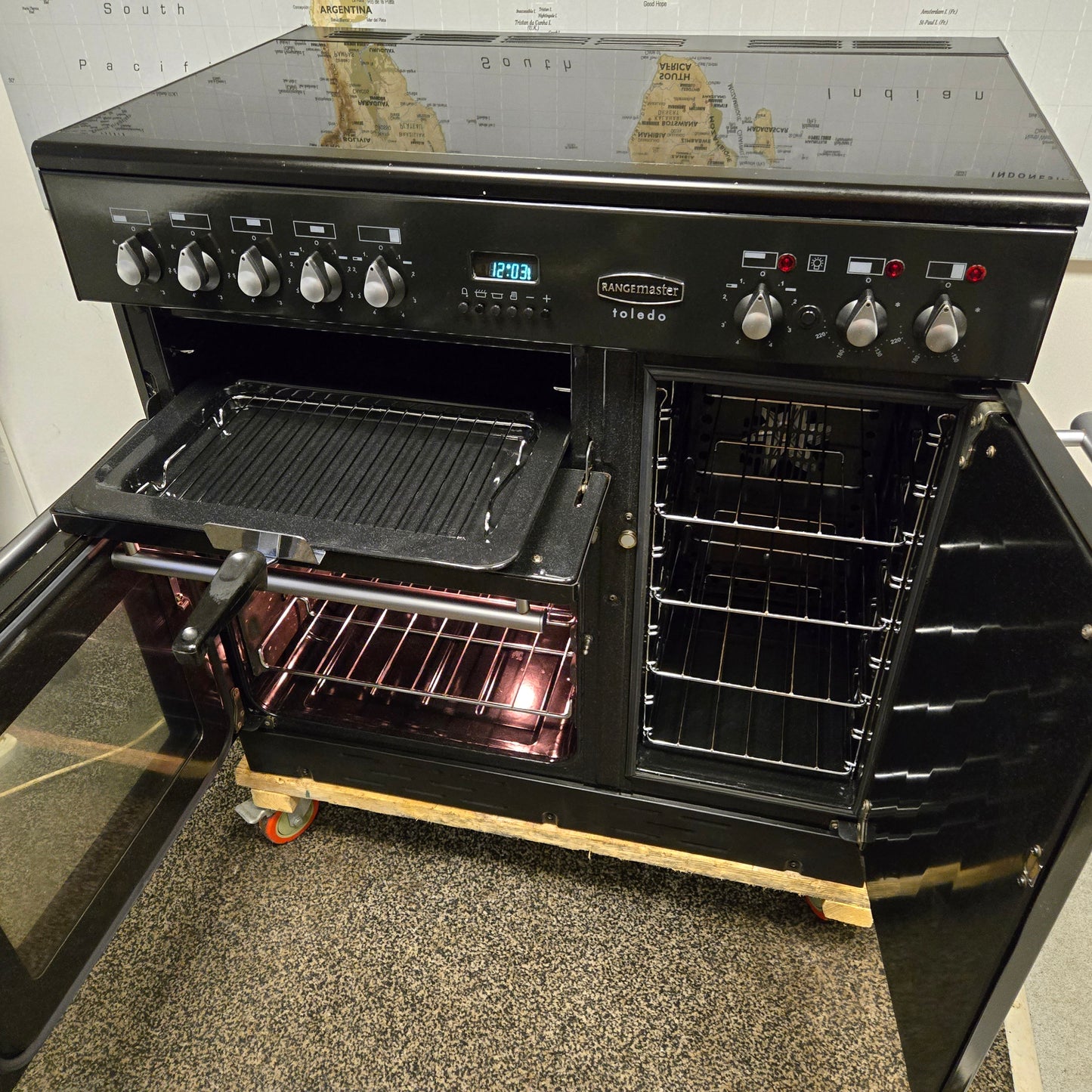 Rangemaster Toledo Electric Range Cooker in Black with a Silver Trim 90cm