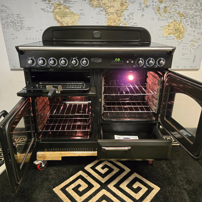 Rangemaster Classic Electric Range Cooker in Black with a Chrome Trim 110cm