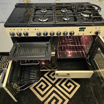Rangemaster Professional Deluxe Dual Fuel Range Cooker in Cream and Chrome 110cm