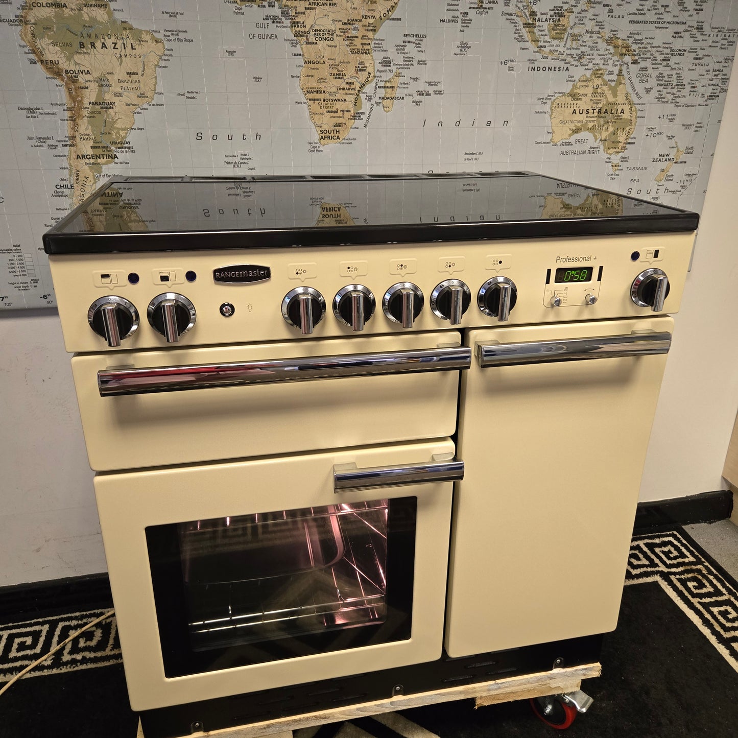 Rangemaster Professional Plus Electric Range Cooker in Cream with a Chrome Trim 90cm