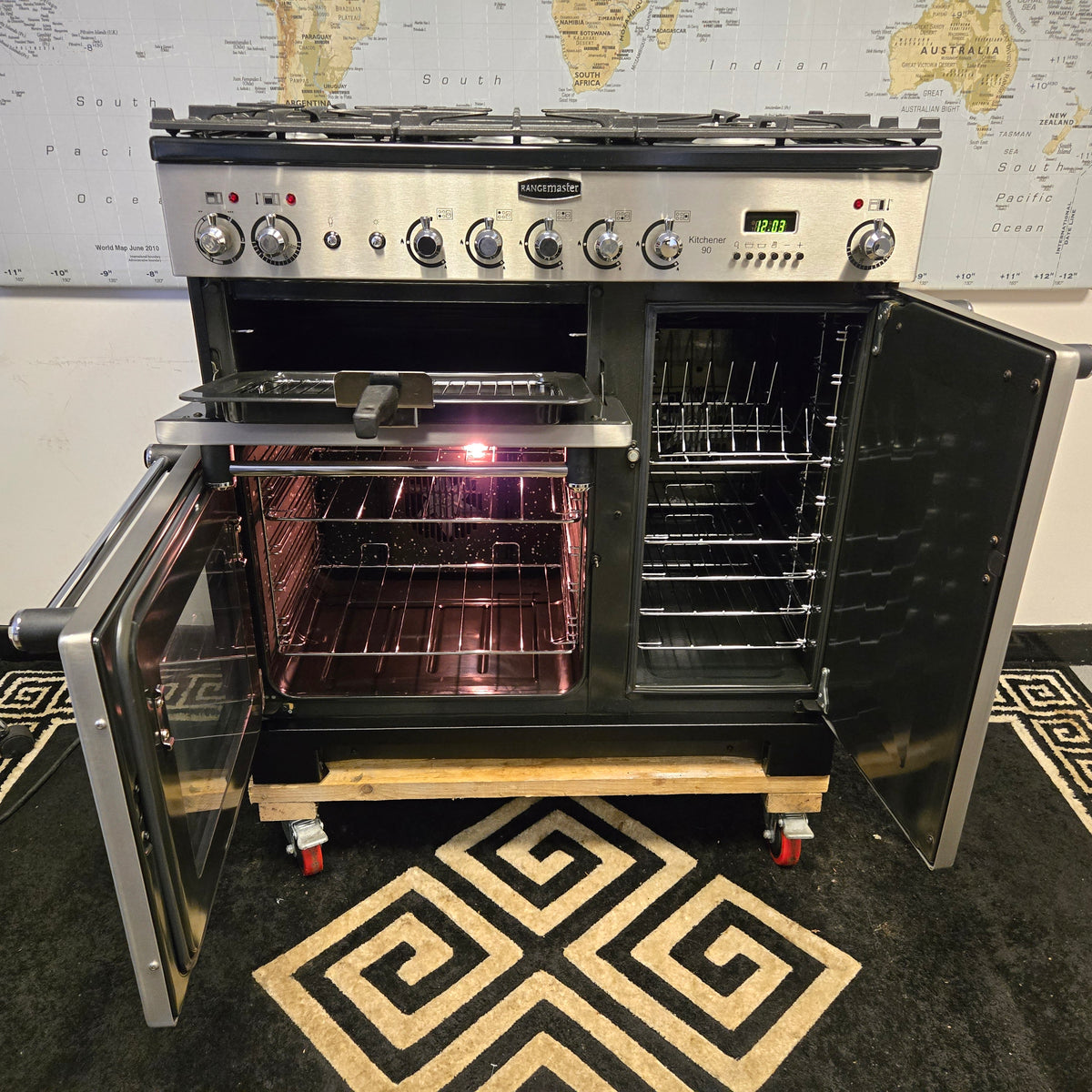 Rangemaster Kitchener Dual Fuel Range Cooker Stainless Steel 90cm