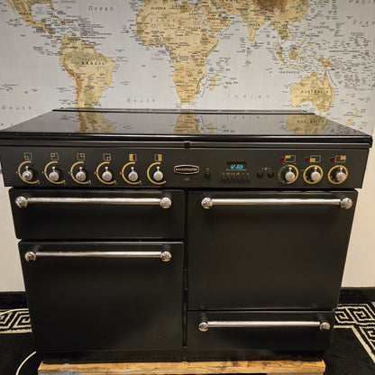 Rangemaster 110 Dual Fuel Range Cooker in Black 110cm with a Lid / Splashback