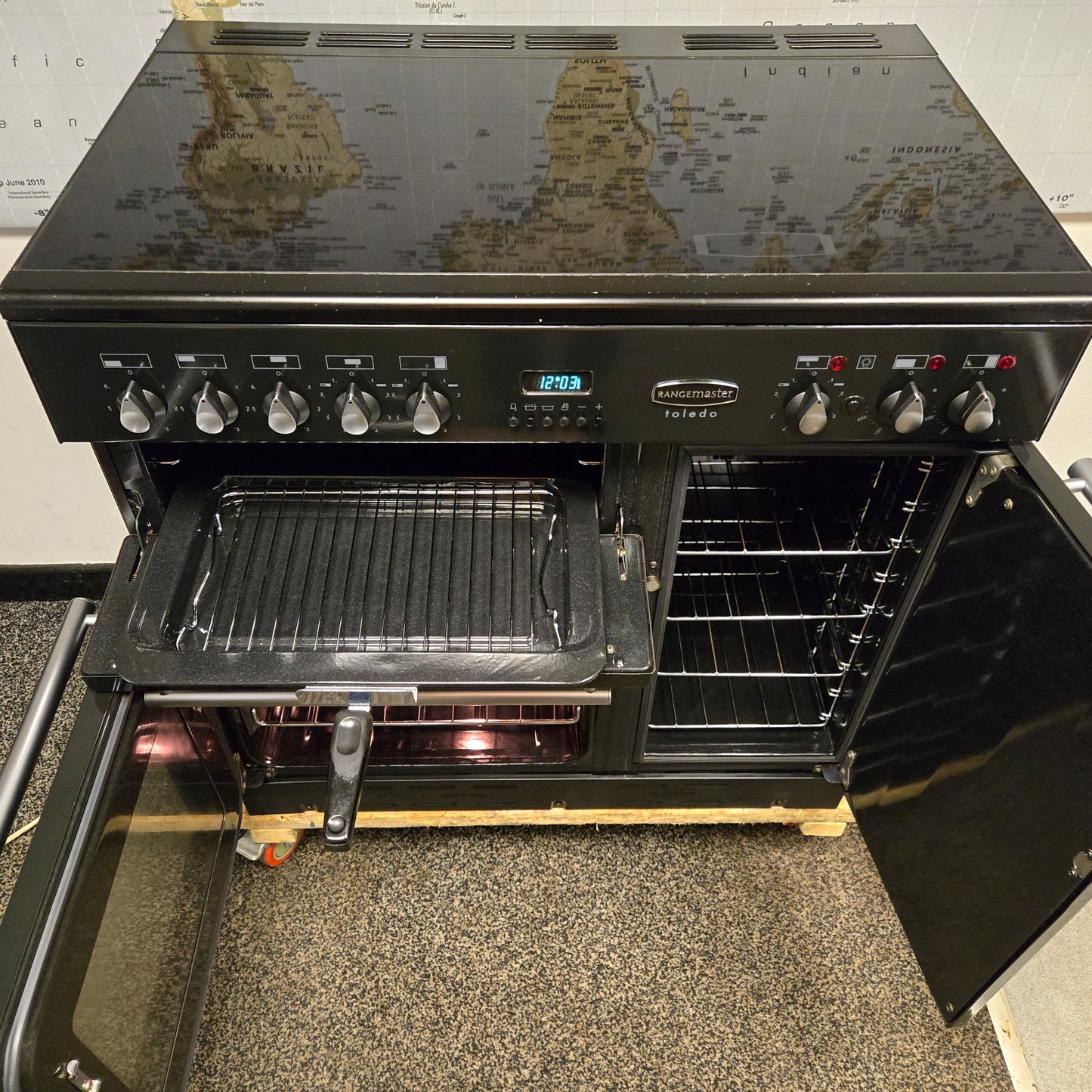 Rangemaster Toledo Electric Range Cooker in Black with a Silver Trim 90cm