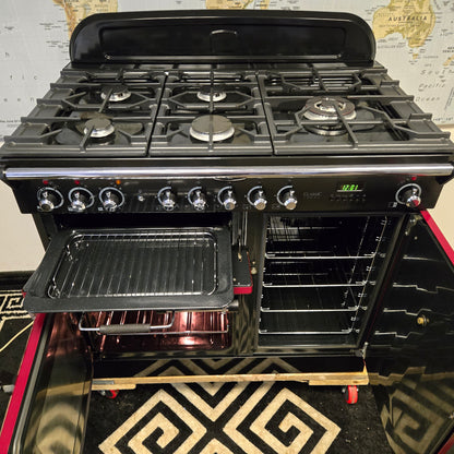 Rangemaster Classic Deluxe Dual Fuel Range Cooker in Cranberry Red 100cm