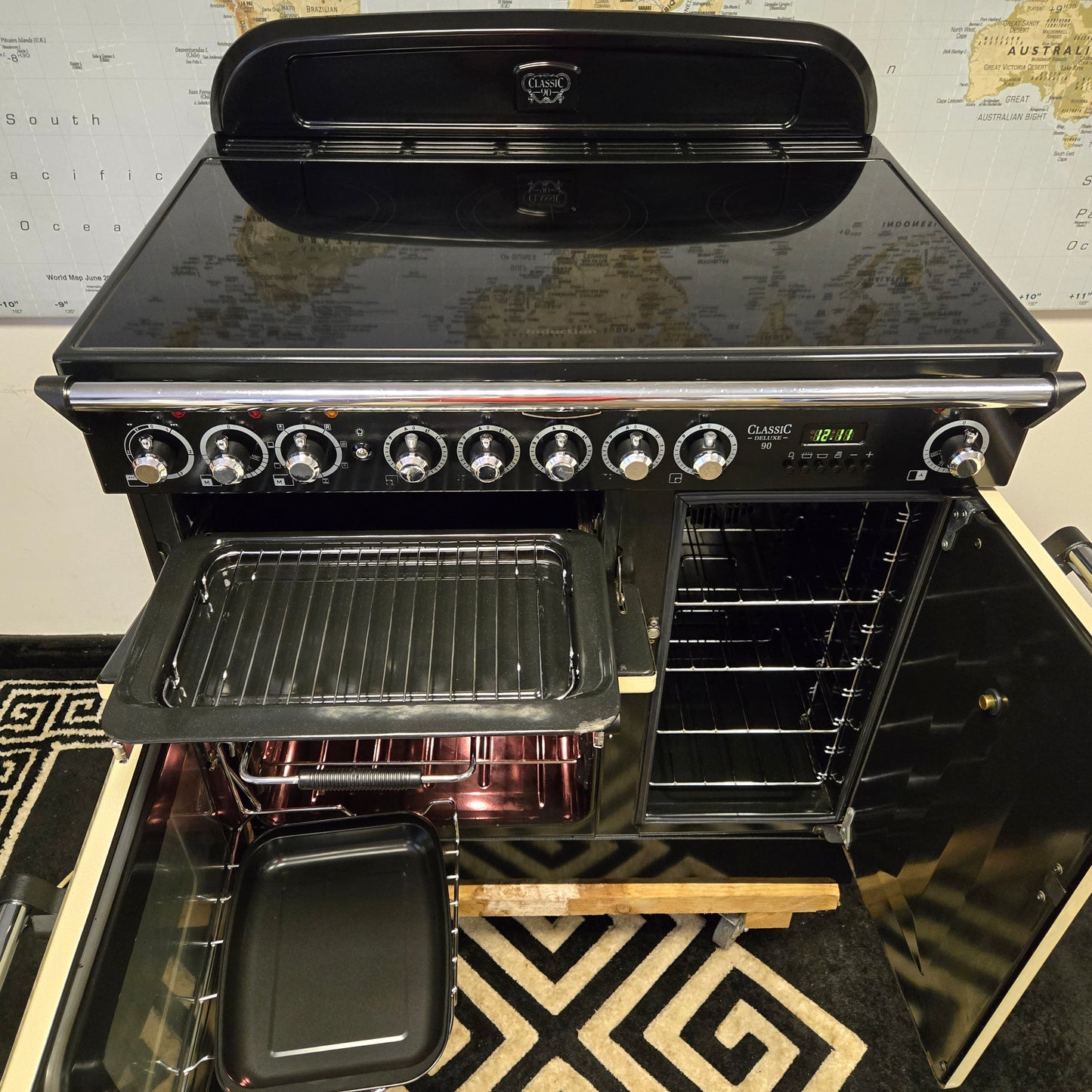 Rangemaster Classic Deluxe Induction Range Cooker in Cream and Chrome 90cm