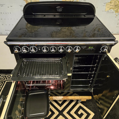 Rangemaster Classic Deluxe Induction Range Cooker in Cream and Chrome 90cm