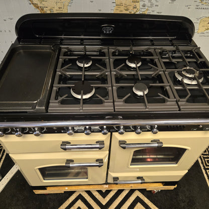 Rangemaster Classic Deluxe Dual Fuel Range Cooker in Cream and Chrome 110cm