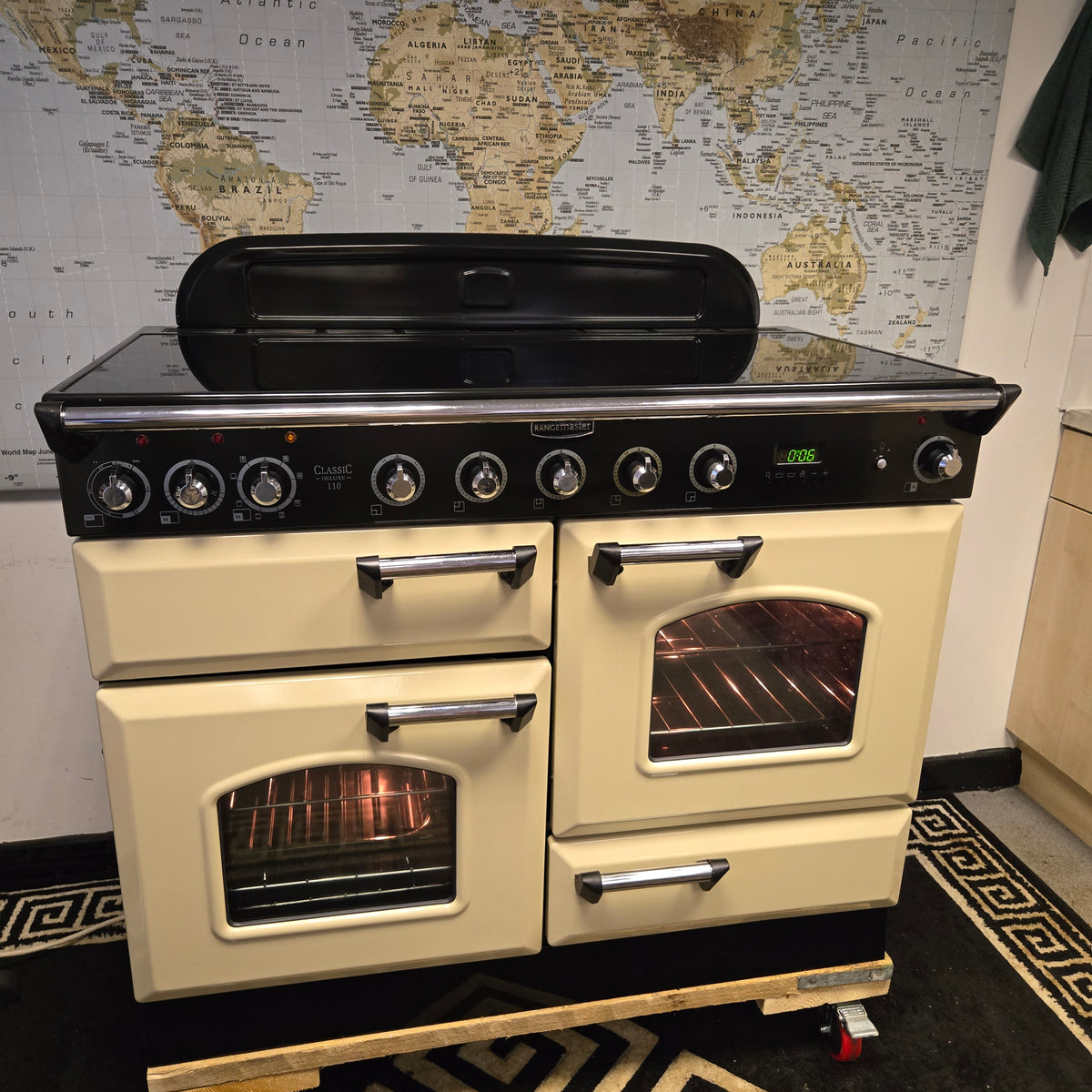 Rangemaster Classic Deluxe Induction Range Cooker in Cream and Chrome 110cm
