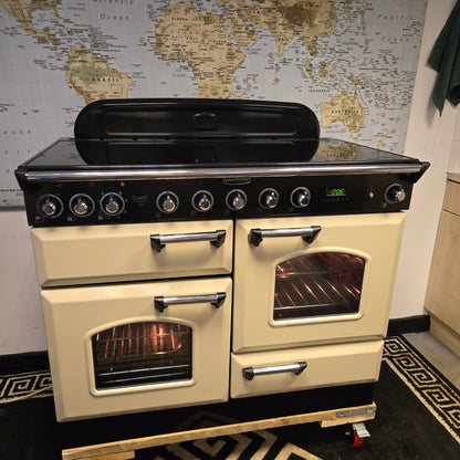 Rangemaster Classic Deluxe Induction Range Cooker in Cream and Chrome 110cm