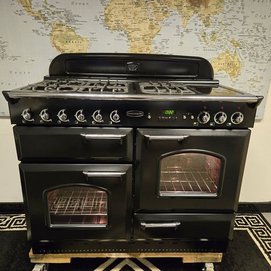 Rangemaster Classic 110 Dual Fuel Range Cooker in Black and Chrome 110cm