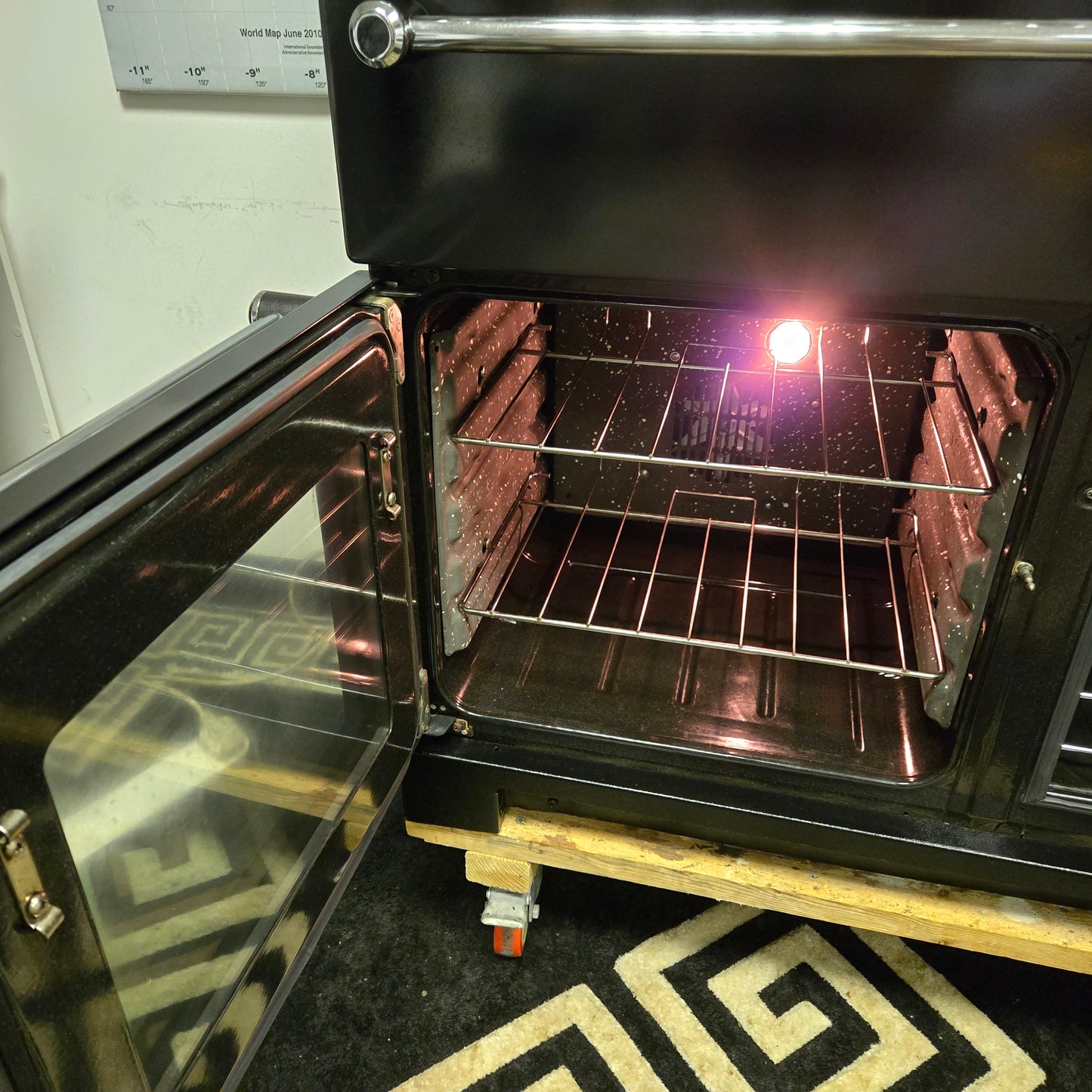 Rangemaster Kitchener Dual Fuel Range Cooker in Black and Chrome 90cm
