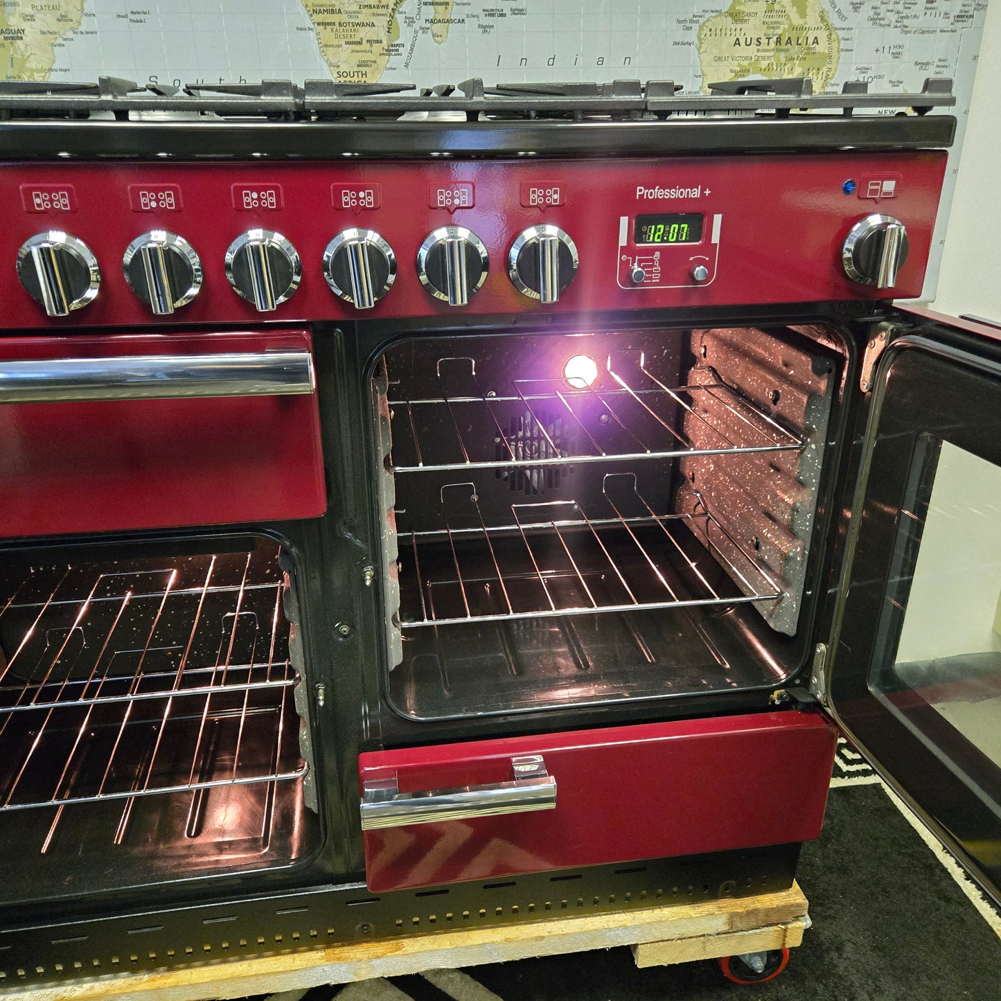Rangemaster Professional Plus Dual Fuel Range Cooker in Cranberry Red 110cm