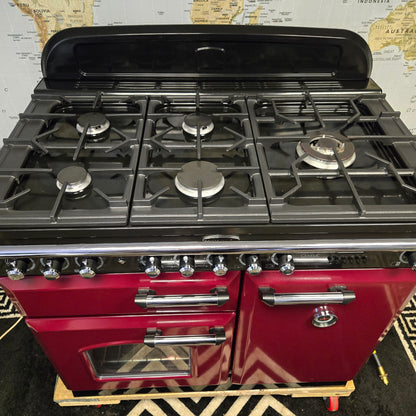 Rangemaster Classic Deluxe Dual Fuel Range Cooker in Cranberry Red 100cm