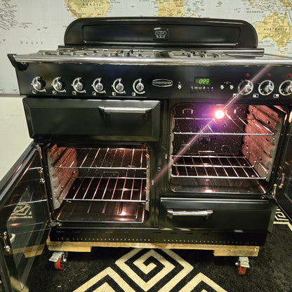 Rangemaster Classic 110 Dual Fuel Range Cooker in Black and Chrome 110cm