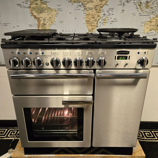 Rangemaster Professional Deluxe Dual Fuel Range Cooker in Stainless Steel 90cm
