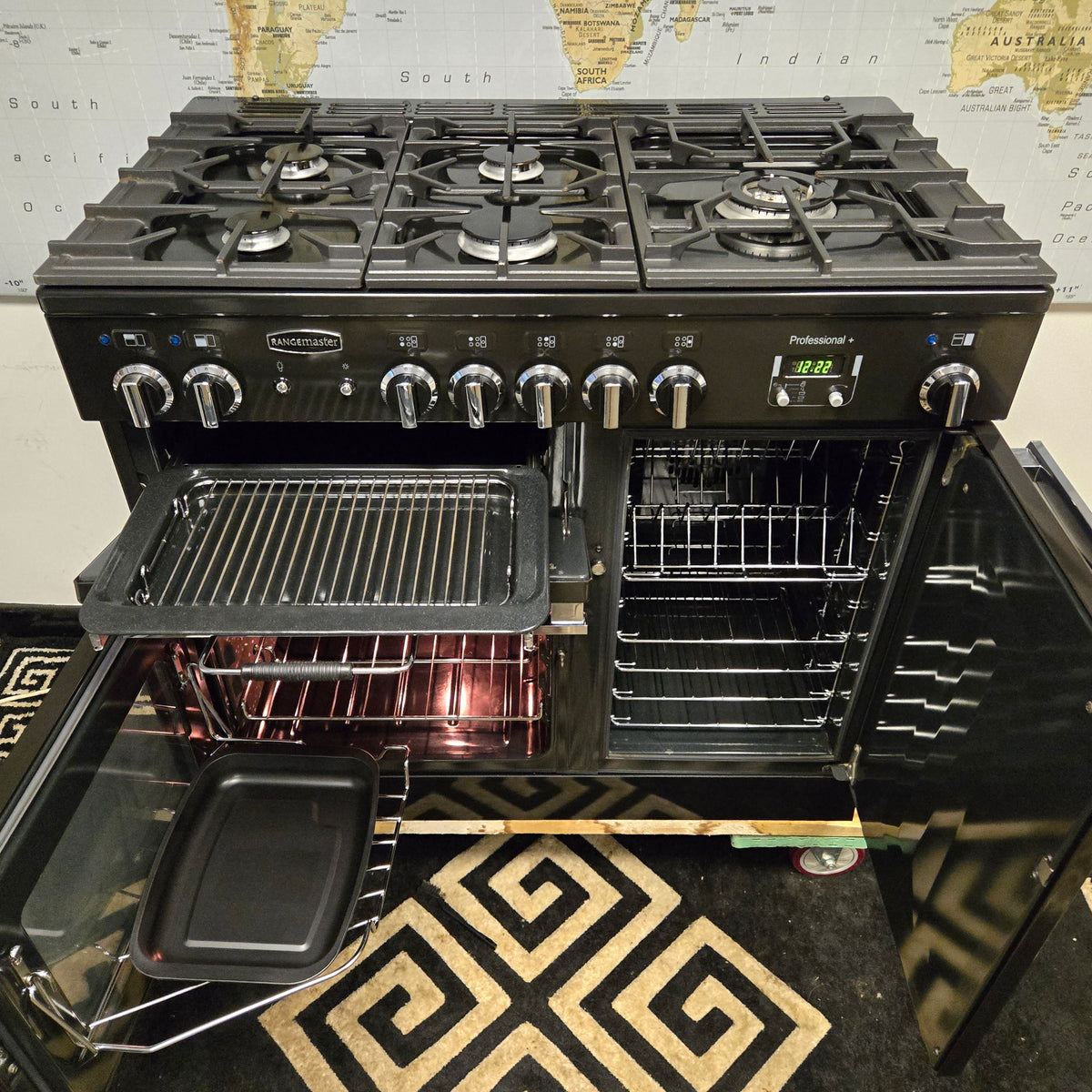 Rangemaster Professional Plus Dual Fuel Range Cooker in Black and Chrome 100cm